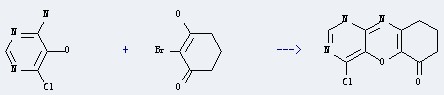 the 4-Amino-6-chloro-5-pyrimidinol could react with 2-bromo-cyclohexane-1,3-dione to obtain the 4-chloro-7,8-dihydro-6H,9H-10-oxa-1,3,9-triaza-anthracen-5-one. 